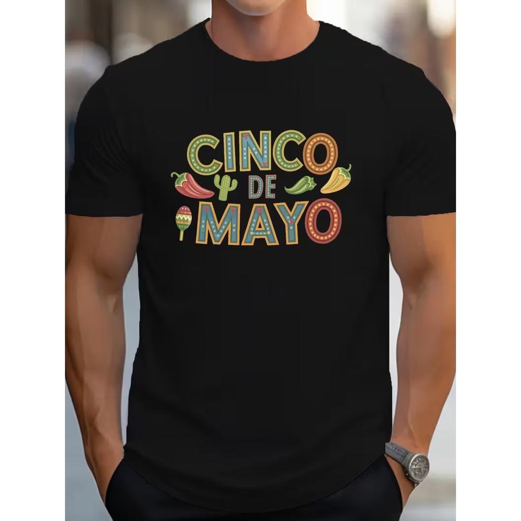 Plus Size Unisexs Cinco De Mayo Print Tshirt Summer Trendy Short Sleeve Tees For Big Tall Males