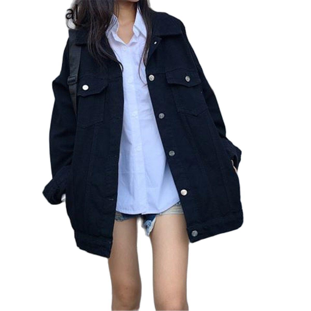 

Женская однотонная куртка Danmo, черная модная свободная большая уличная одежда в стиле Харадзюку, студенческий топ, джинсовая куртка для женщин XS чёрный