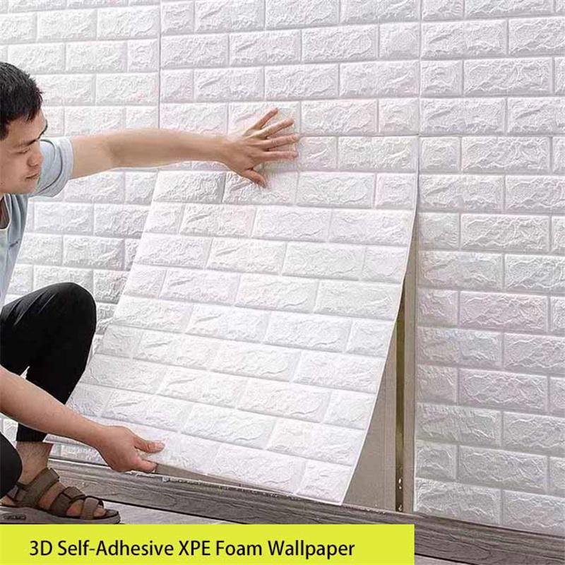 70*77cm 3D Waterproof Self-Adhesive Wall Panels Extra Thick XPE Foam Soundproof & Anti-Collision Wallpaper Living Room Bedroom Kids Room Decor