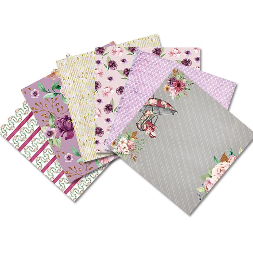 24 Listů Kartonový Papírový Blok 6x6 Palců Papír na Výrobu Pohlednic Květinový Deštník Téma Jednostranné Vzory Papír do Scrapbooku Tiskový Dekorační Papír