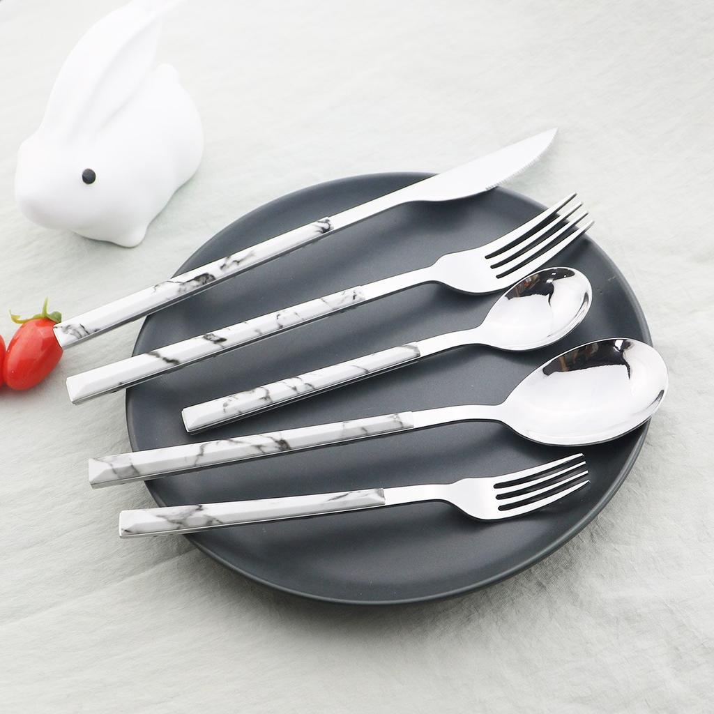 5 st Trähandtag serviser Western bestickset i rostfritt stål Knivgaffel Kaffe Tesked Silverservis Köksservis set