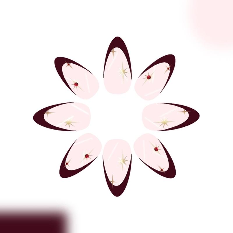 Short Almond Press On Nail,24Pcs Wine Reds Fake Nail In 12 Sizes Glossy False Nail Acrylic Stick On Nail for Women