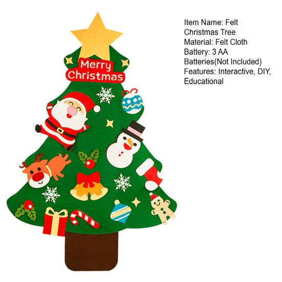 DIY Felt Christmas Tree with 21 Ornaments for Toddlers Kids Home Wall Door Hanging Christmas Craft Kit with String Lights for Xmas Party Supplies