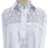 Revers Langarm Knöpfe Leiste Damen Hemd Häkeln Blumenspitze Stich Hemd Top