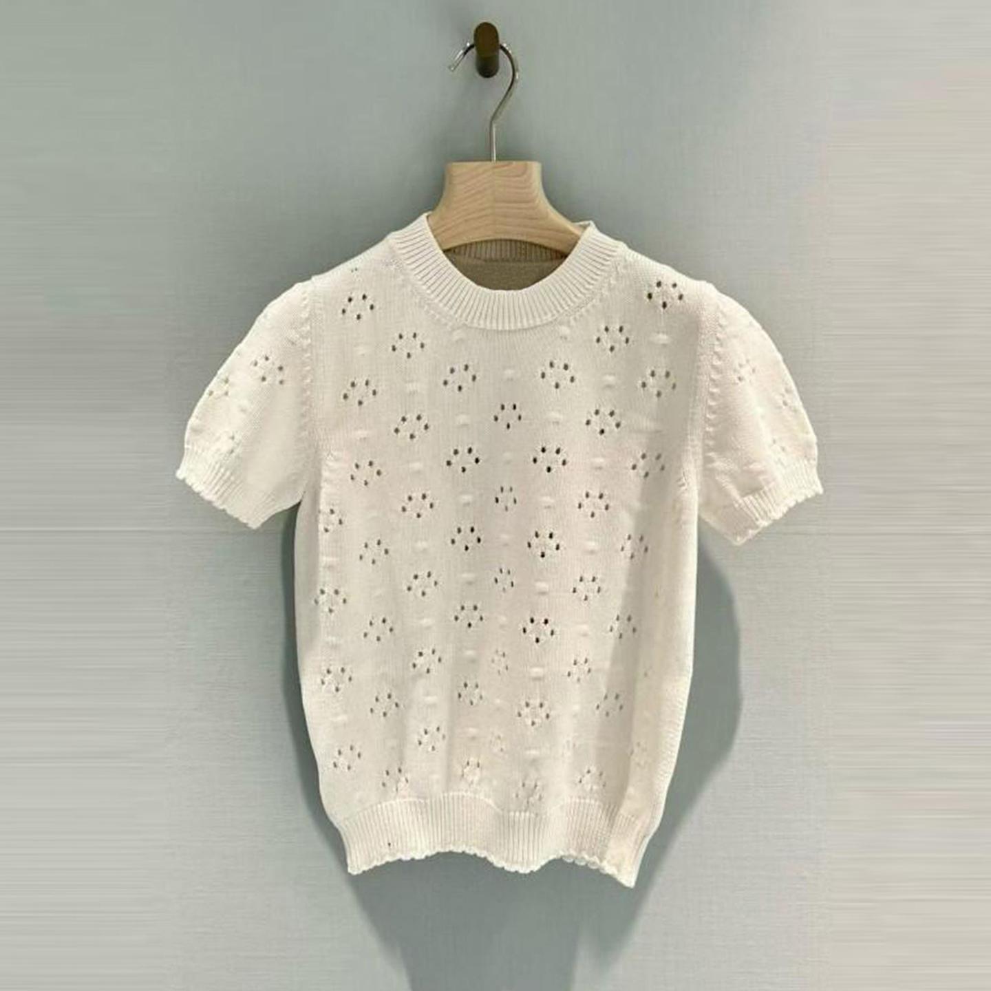 Shenzhen Nanyou high-end women s clothing 2026 spring and summer French small fragrant wind hollow jacquard knitted sweater T-shirt top women S