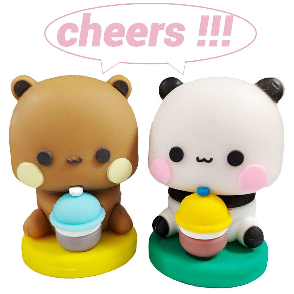 Cute Kawaii Bubu & Dudu Panda Bear Figure Cartoon Exciting Bear Miniatures Collectible Animal Toy Doll Ornament Home Derocation