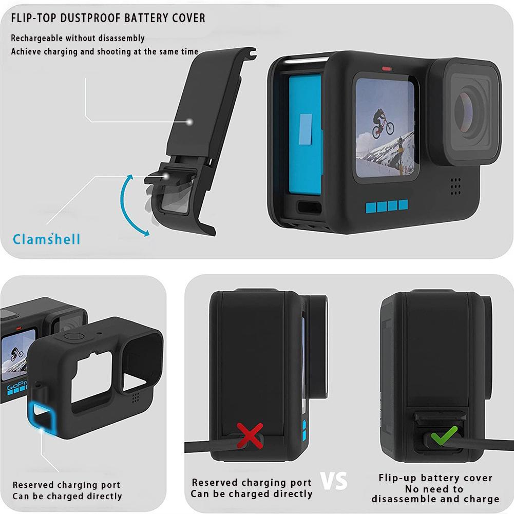 Husă din silicon pentru Gopro Hero 13 12 11 Capac baterie Protectoare de ecran din sticlă călită Capac obiectiv pentru Go pro 12 13 Kit de accesorii