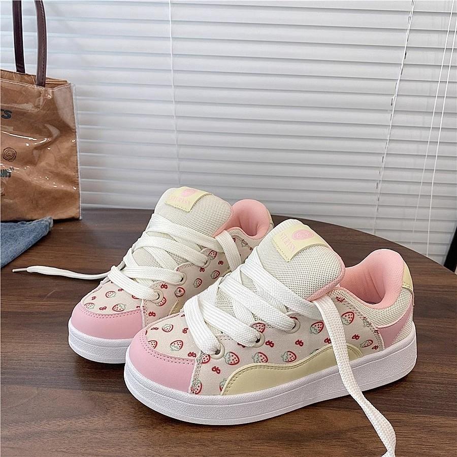Pink versatile dopamine strawberry single shoes summer new design board shoes women's casual bread shoes