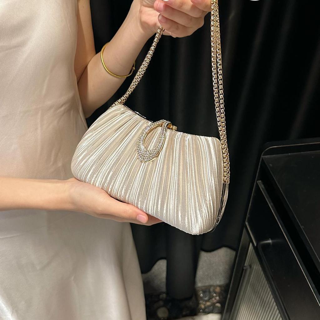 JIAERDI Satin Pleated Evening Handbag Women Fashion Luxury Design Shoulder Bag Ladies Shiny Chain Chic 2025 New Crossbody Bag