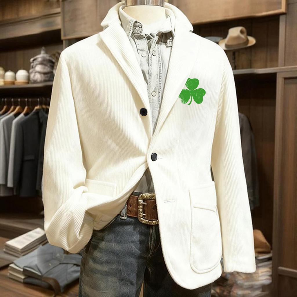Herren Bedruckter Kord Samt Taschen Anzug Jacke Cardigan Herren Freizeitanzug