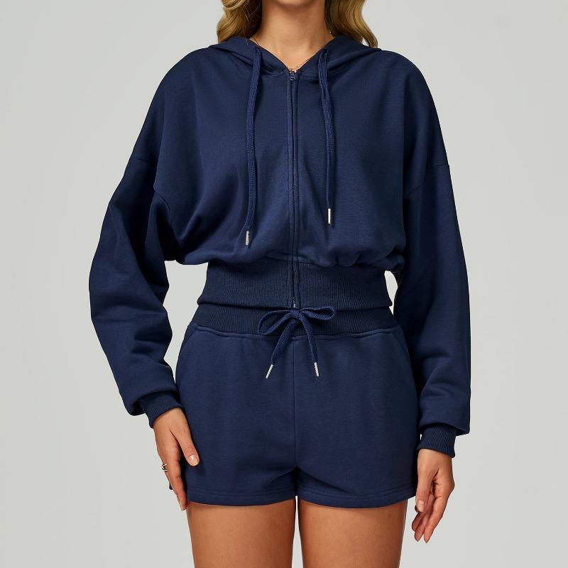 Autumn and winter zipper sports sweater hooded casual loose versatile sweater women's running fitness sportswear