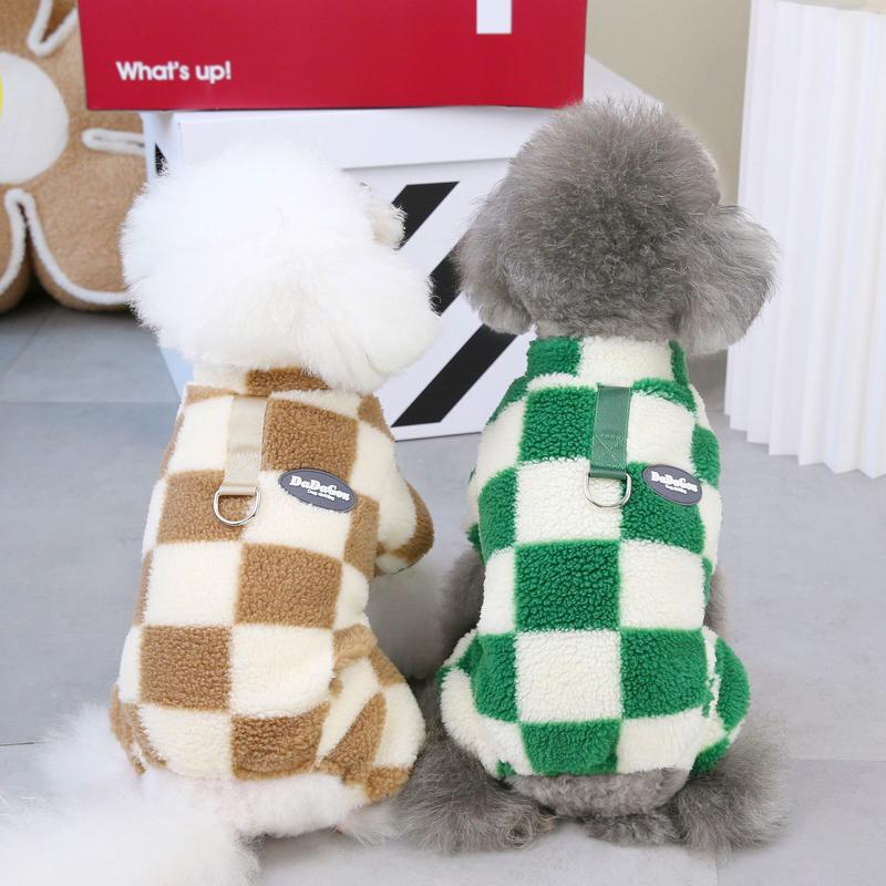 Winter Warm Coral Fleece Dog Jumpsuit Check Pet Clothes Puppy Coat for Small Medium Dog Jacket Chihuahua French Bulldog Costumes