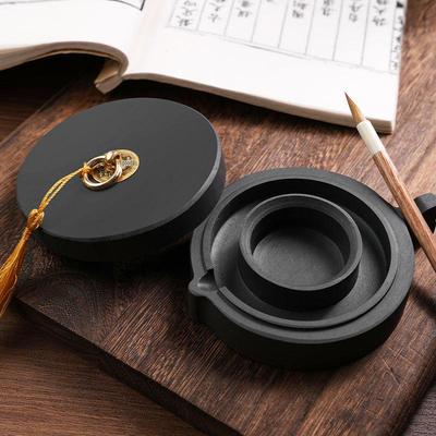 Upgraded Hot Pot Inkstone with Lid - Double Circle Design for Enhanced Moisture Retention and Non-Drying Ink.