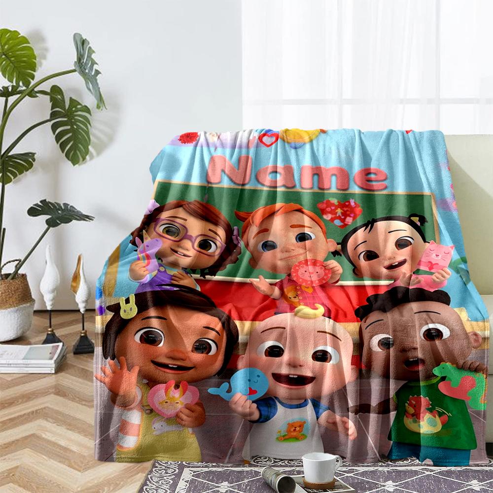 Custom Name Cocomelon Theme Printed Blanket - Perfect for Couch, Bed, Travel & Outdoor Use | Machine Washable, Cozy & Durable.