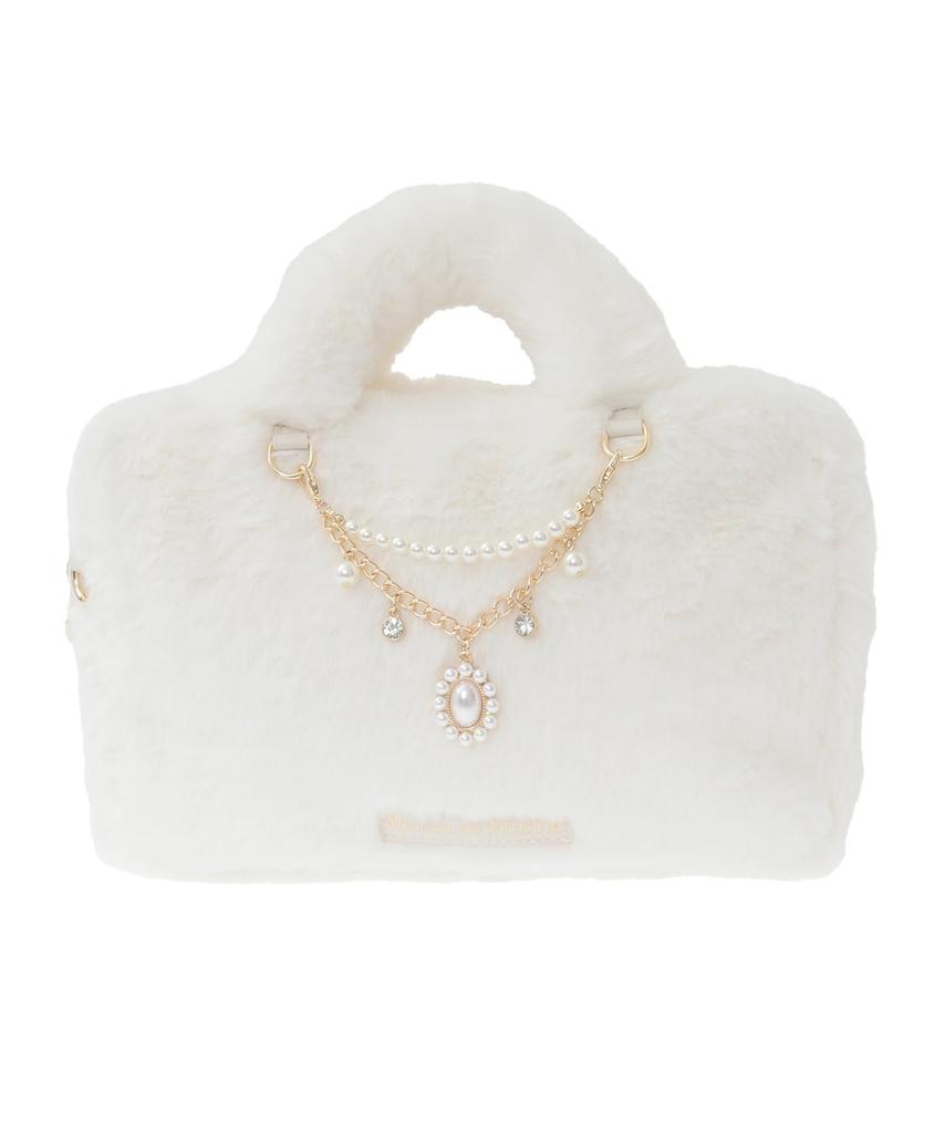 Maison de FLEUR Charm-Attached Fur 2-Way Boston Bag, Pink, F, Handbag, 08000754200