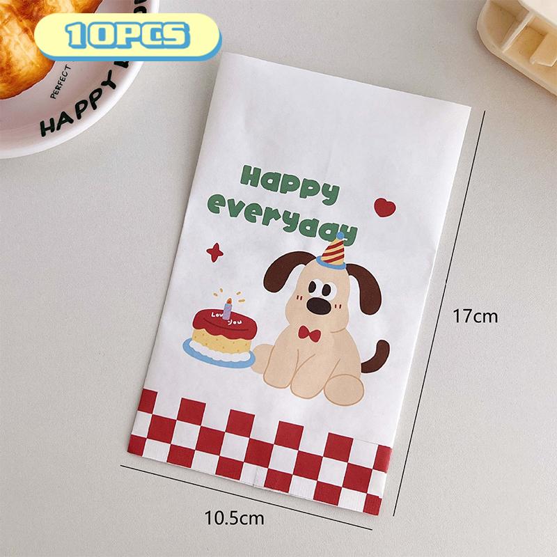 10Pcs Cute Cartoon Design Gift Paper Bag Kawaii Color Girl Paper Bag Snack Bag