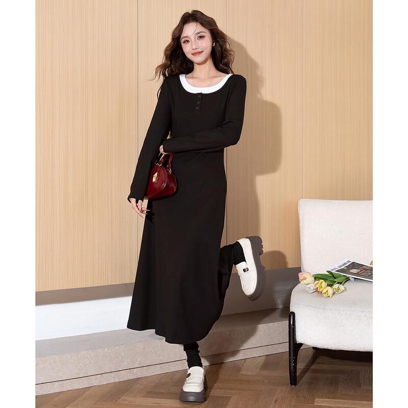 TonLion Women's Faux Two-Piece Long Sleeve Dress