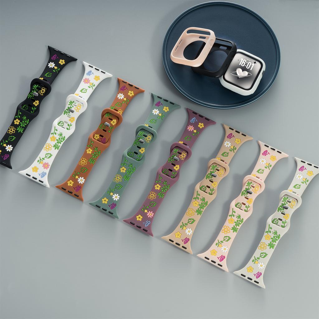 Thin Band+Silicone Case for Apple Watch 40/41mm 42mm 44/45mm 46mm 49mm Engraved Strap iWatch Ultra 2 Series 10 9 8 7 6 SE 5 4 3