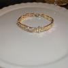 Elegant Flower Bracelet With Zirconia Stones Gold Plated Copper Alloy Lightweight Chic Vintage Style Womens Jewelry