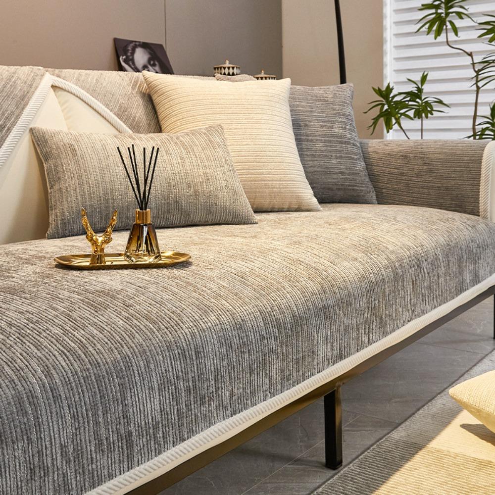 Chenille Fabric Sofa Covers Full Coverage Universal Fit All Season Simple Design Cushion Protector for Living Room