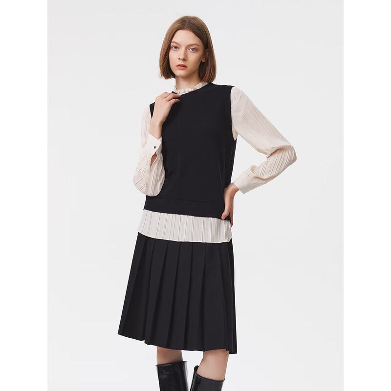 Langzi Elegant Pure Wool Faux Two-Piece Design Knit Sweater