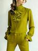 1116 European and American New Temperament Commuting Loose Stand-up Collar Solid Color Ruffle Edge Shirt Women