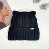 Korean Style Autumn and Winter Knitted Hat for Women Fashionable Letter Mark Cute Cat Ears Woolen Hat Warm and Face Friendly Small Pullover Hat