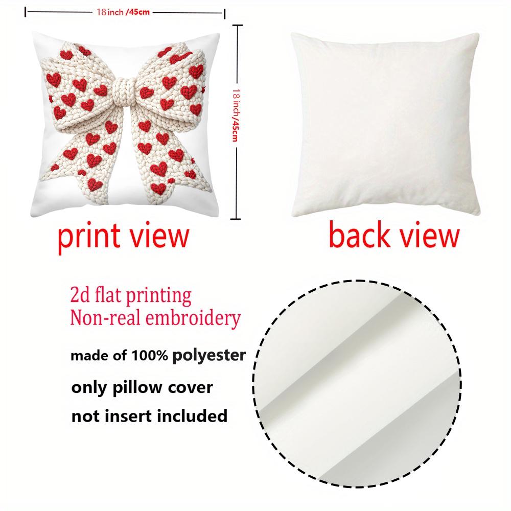 1 Pieces Heart-Shaped Bow 2D Printed Cushion Pillow Polyester Pillowcase, Sofa Decorative Cushion Cov Headboard Pillow
