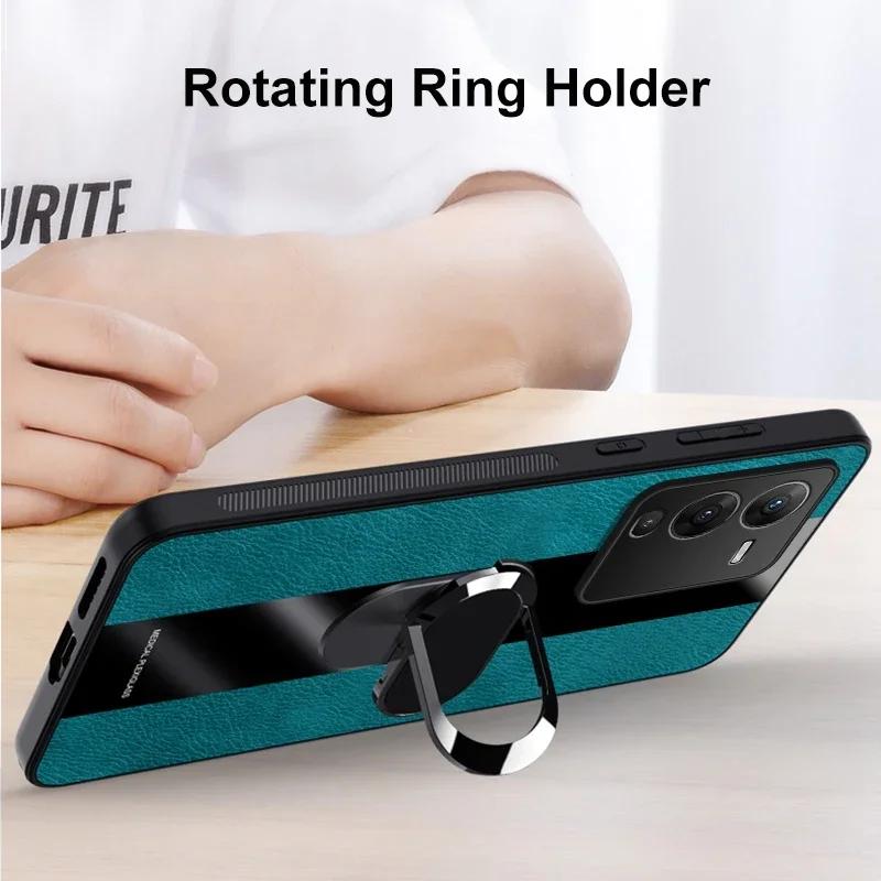 Ring Holder PU Leather Case For Vivo V25 Pro Cover Luxury Magnetic Silicone Protection Phone Case For Vivo T1 Pro 5G S15 S15E
