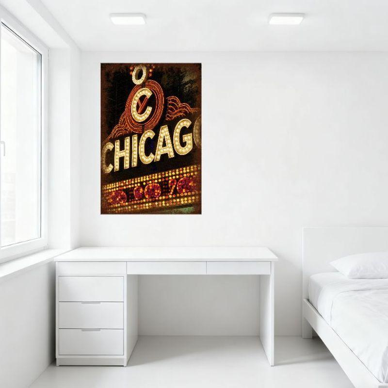 Vintage Chicago Musical Tin Sign Retro Illuminated Theater Plaque Neon Style Floral Decor for Man Cave Bar Cafe Home Wall Art