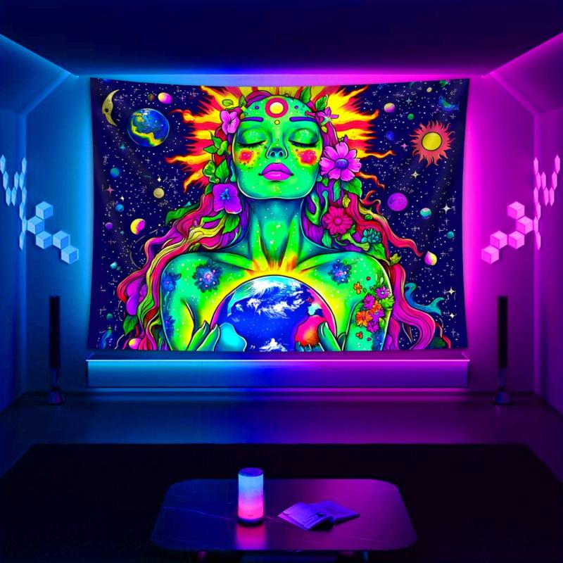 VIKAMA NeonThemed Landscape Tapestry Of Mother Earth Psychedelic Galaxy Fabric BohemianStyle Room Decoration