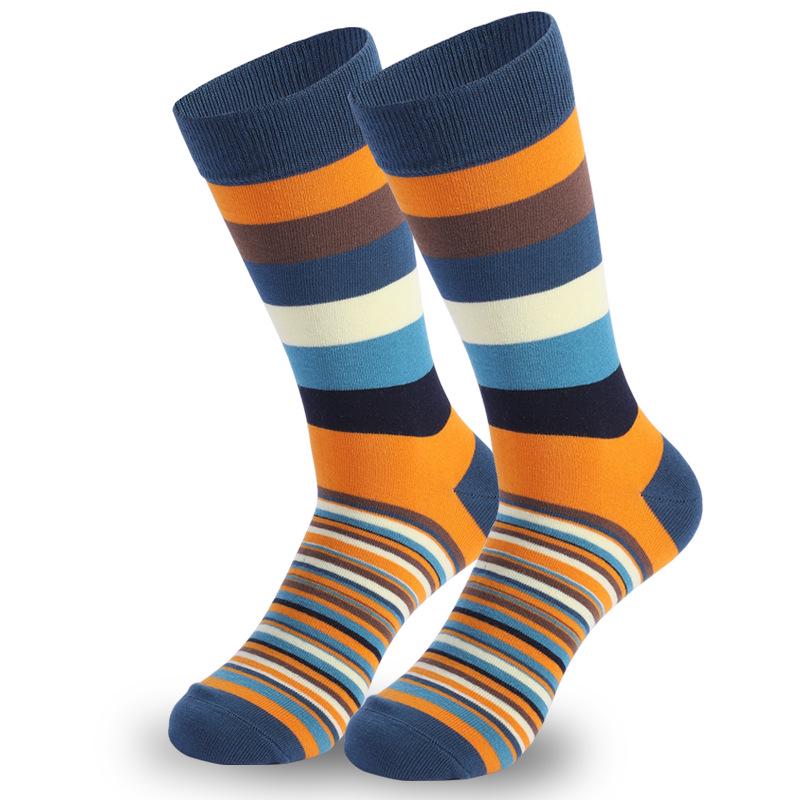 Men's Plus Size Striped Knee-High Socks - Trendy European & American Style for Autumn/Winter