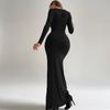 2025 Early Autumn Fashion: Women's Slimming Backless Lace-Up U-Neck Long-Sleeve Dress