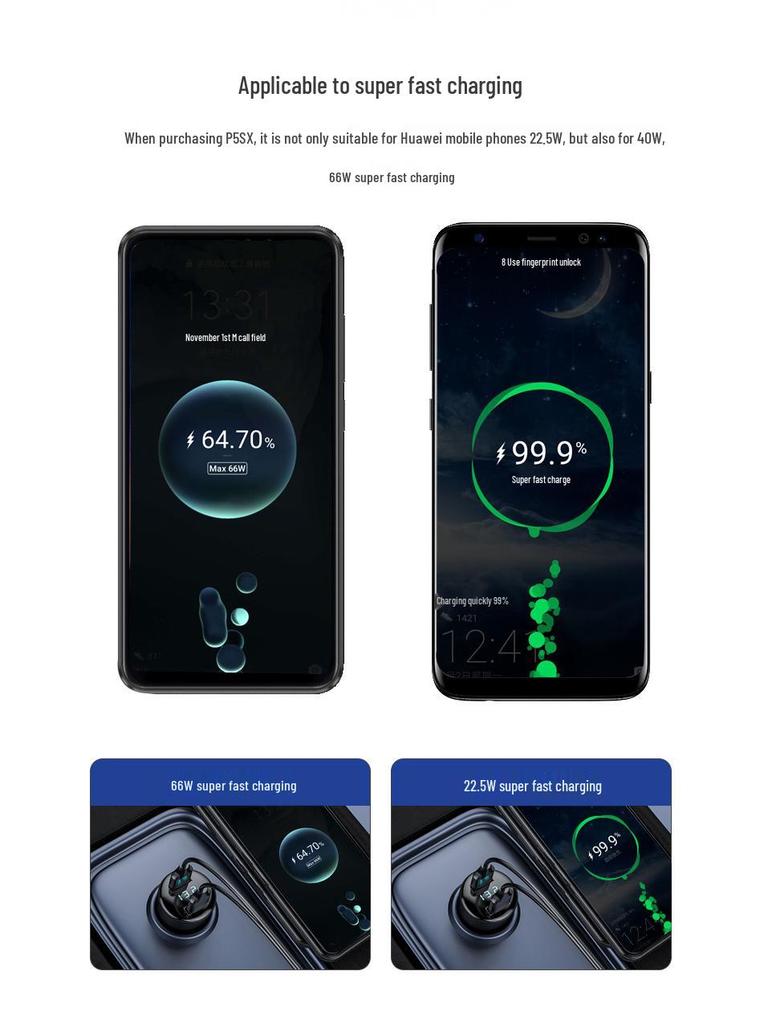 Dual USB Car Charger for Huawei - 66W Fast Charge, 100W Digital Display, Cigarette Lighter Adapter