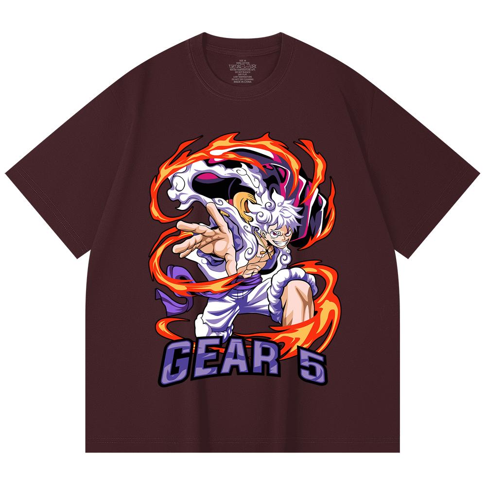 

230 Gsm 100% Cotton One Piece V72 Luffy Gear Print Unisex Heavy Cotton T Shirt 2XL вина червоного кольору
