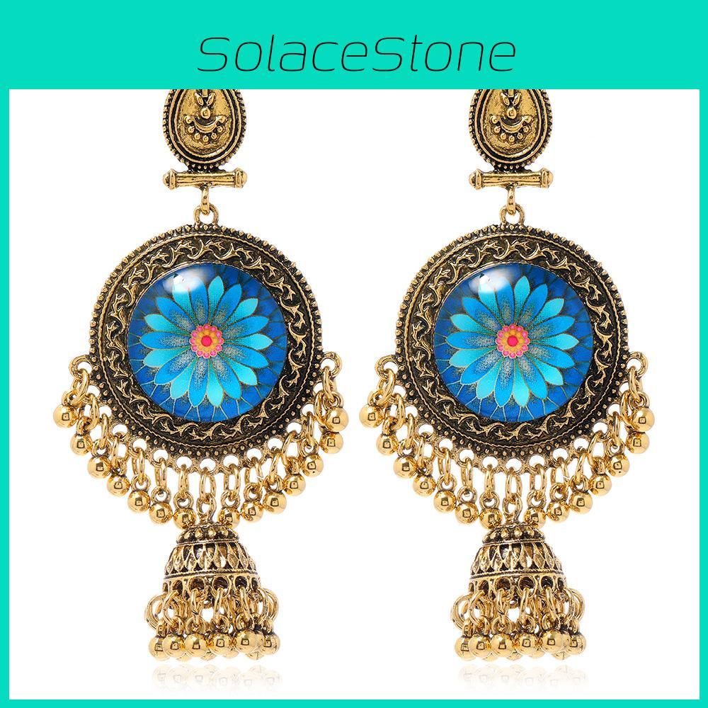 Ethnischer Stil Simulation Edelstein Dekoration Damen Halskette und Ohrring Set für stilvollen Vintage Look