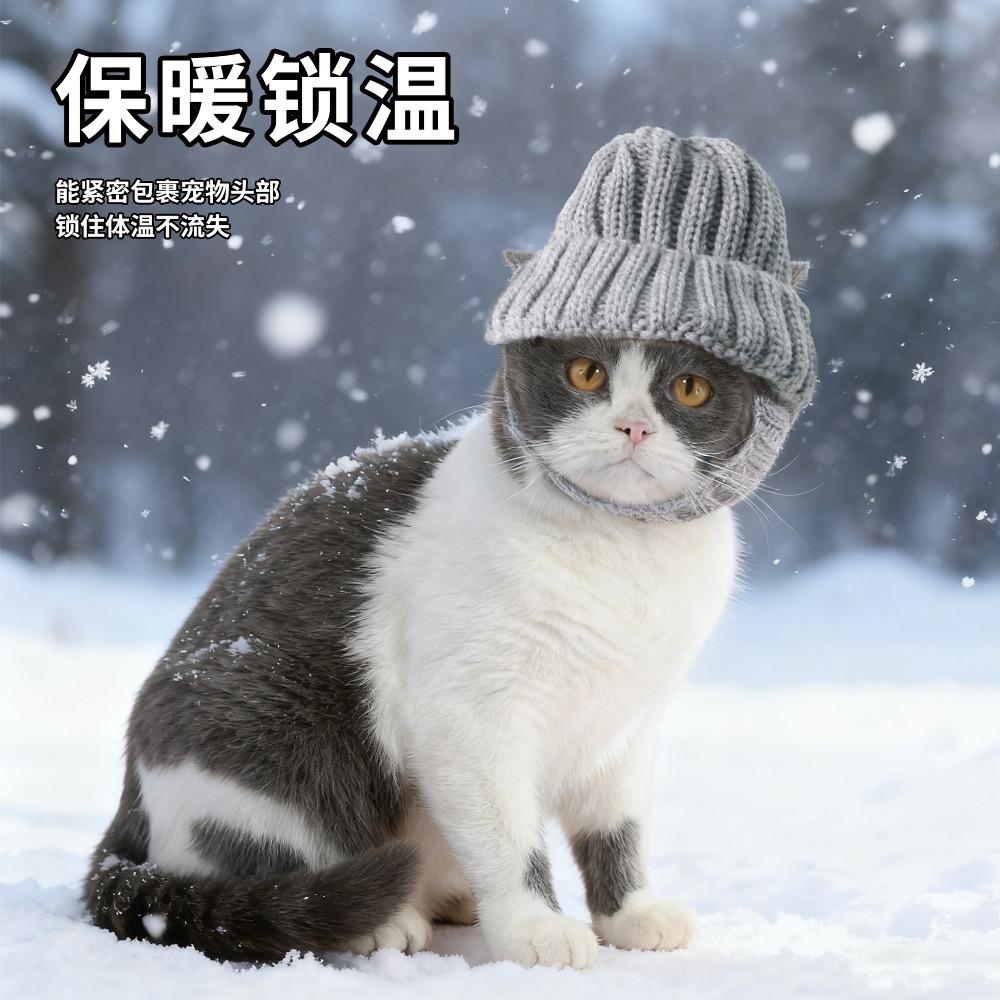 Pet knitted wool hat autumn and winter warm cat dog leaking ear knitted hat Christmas pet decoration supplies