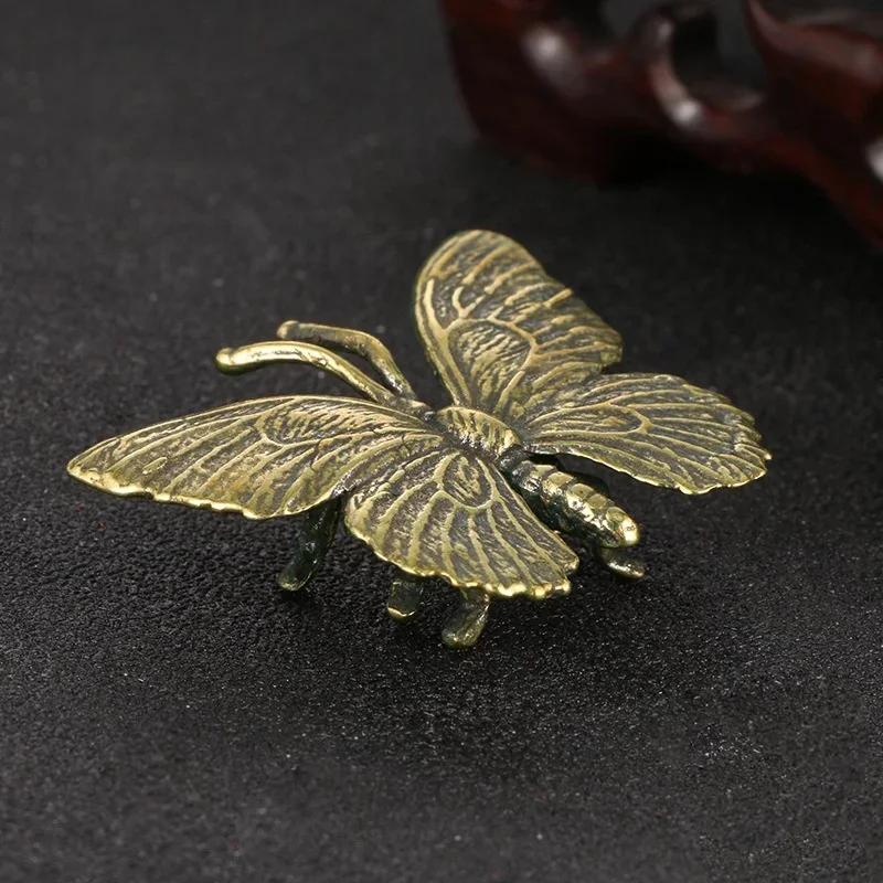 Home Decoration Crafts Pure Brass Butterfly Figurines Miniatures Ornament Antique Copper Insect Statue Accessories Small Crafts
