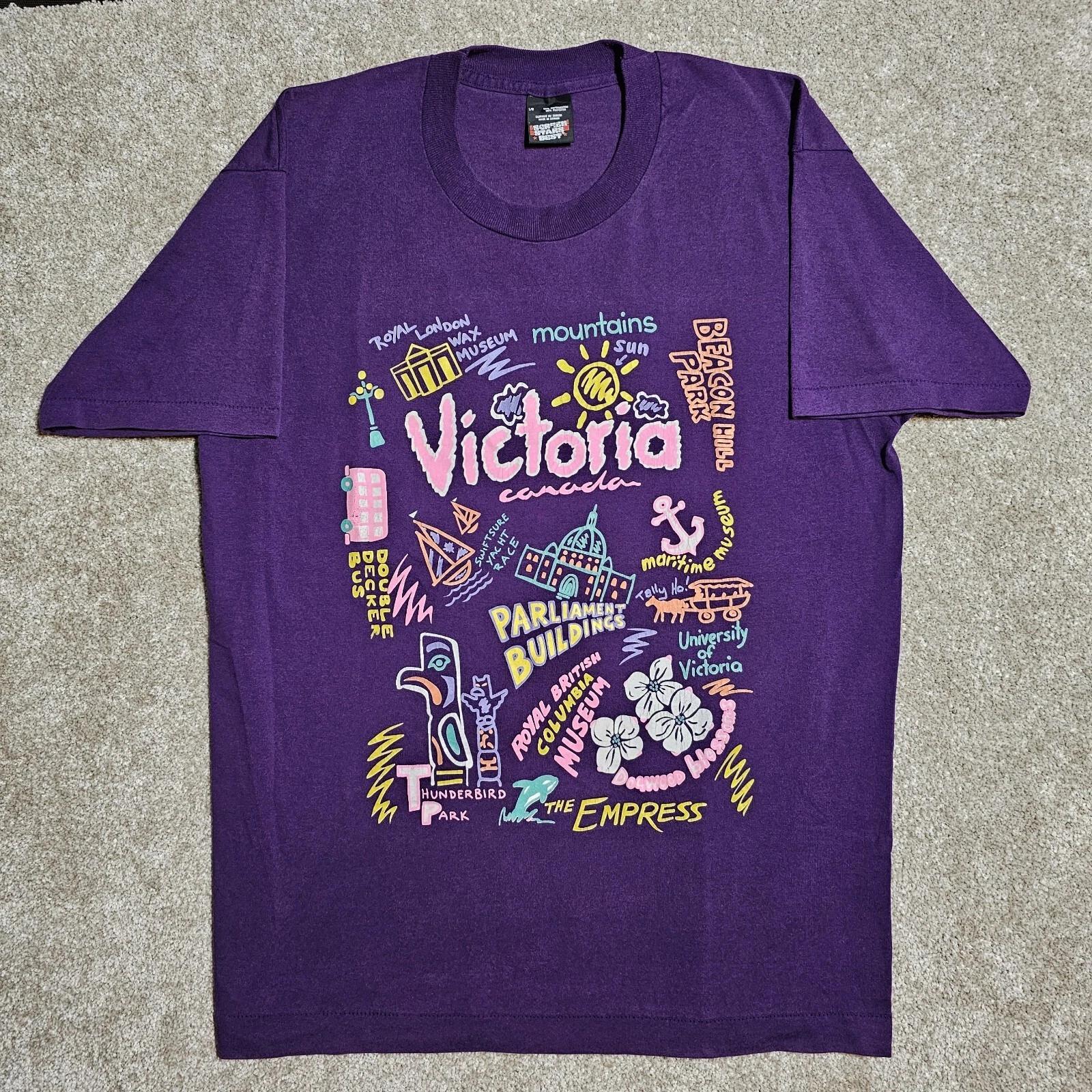 Vtg 90s Victoria Canada Screen Stars T-shirt Mens L Purple Single Stitch Tourist S