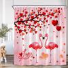 Valentine'S Day Shower Curtain Red Heart Rose Flowers Bicycle Petals Lovers Gift Fabric Home Bathroom Curtains Decor With Hooks