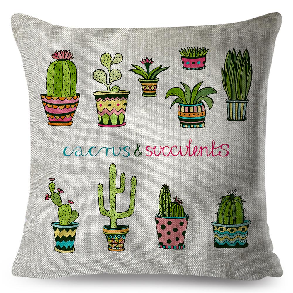 Succulent Cushion Cover Colorful Potted Cactus Design Soft Polyester Sofa Chair Decor Throw Pillow Case
