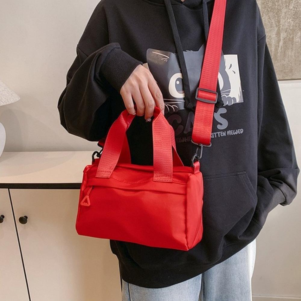Solid Color Nylon Shoulder Bag Zipper Small Square Bag Casual Canvas Crossbody Bag  Girls/boys