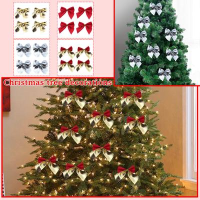 12pcs Christmas Bow Decorations, Fabric Christmas Tree Ornaments