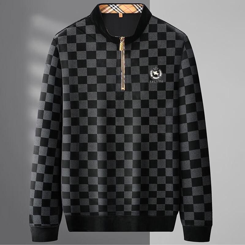 

Men s Plus Size Plaid Stand Collar Half-Zip Long Sleeve T-Shirt XL