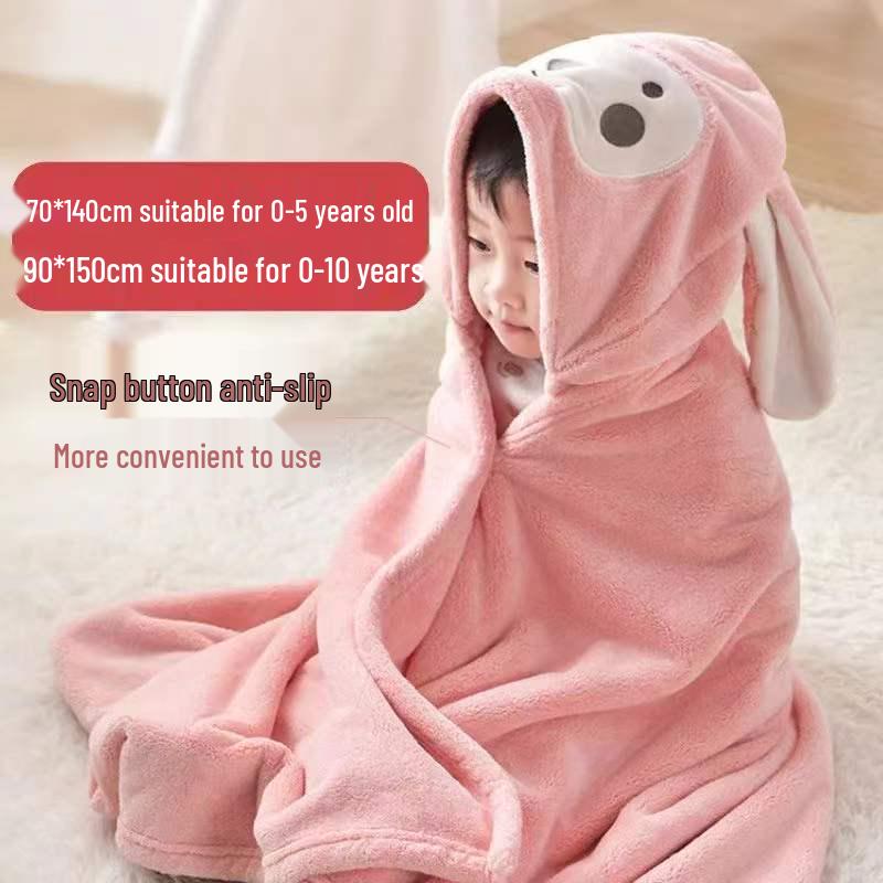 Children's Hooded Coral Fleece Bathrobe - Soft, Absorbent Cape Towel for Boys & Girls.