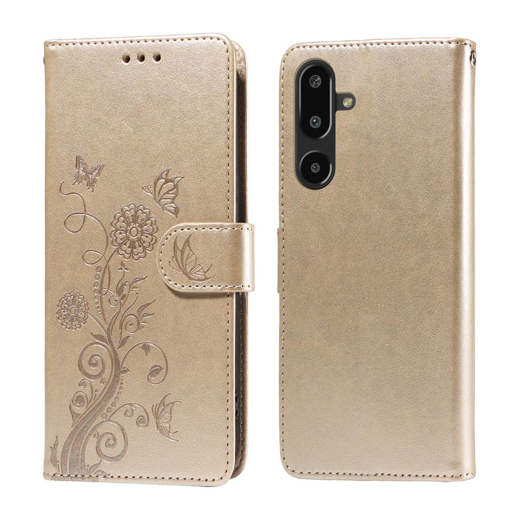 For Samsung Galaxy F16 5G/Galaxy M16 5G Leather Case Butterfly Floral Imprint Wallet Stand Cover