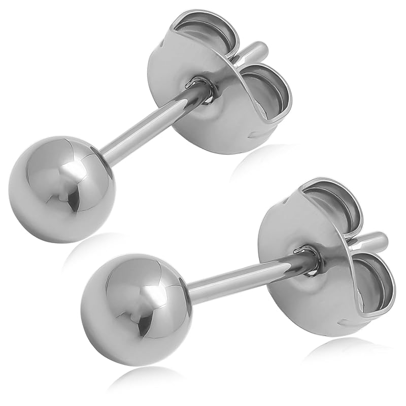 

[Adelina Style] titanium earrings silver ball round ball earrings Leave it on 1 pair simple design men s ladies unisex Metal allergy compatible (width