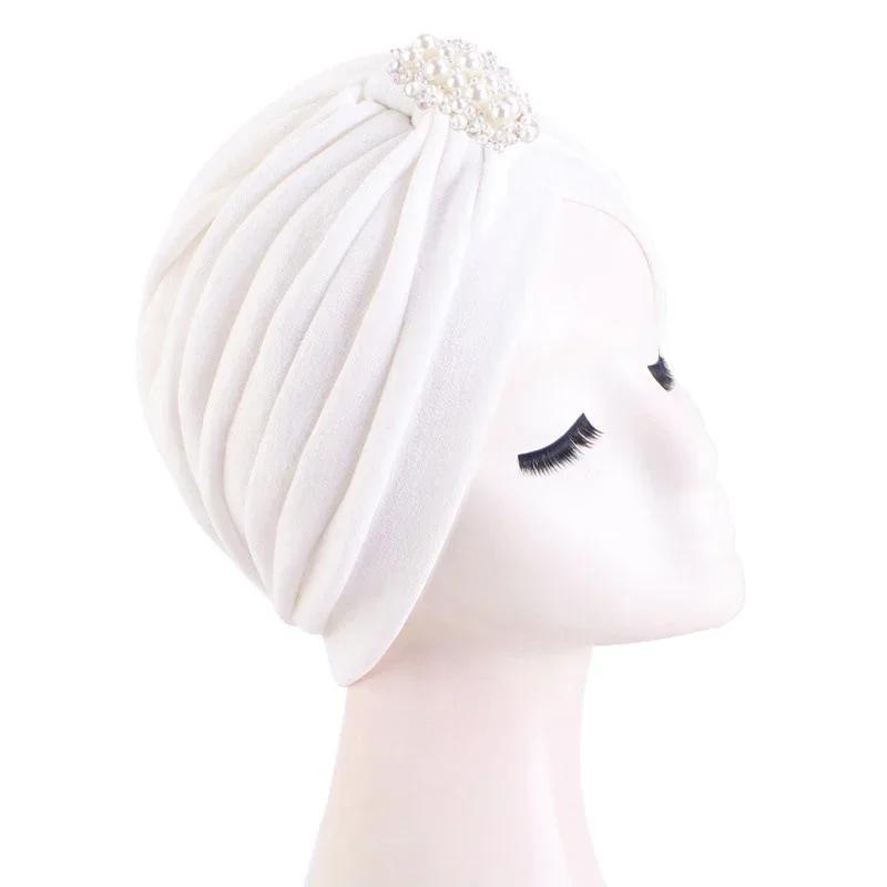 Indian Women Chemo Cap Muslim Diamonds Hijab Pleated Turban Wrap Headscarf Beanies Hair Loss Bonnet Hat Femme Turbante Mujer New