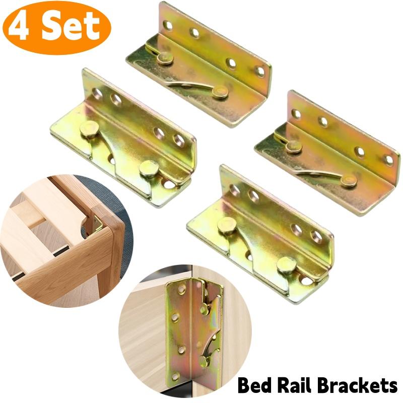 4 Sets Non-Mortise Heavy Duty Bed Rail Brackets Bed Frame Fasteners Hardware Fittings Wooden Furniture Hinges Fixing Connectors