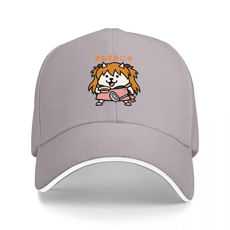 Mamamia Cat Anime Character Black Baseball Cap with Cute Dog Design and Japanese Text for Fans of Kawaii Culture and Pop Art